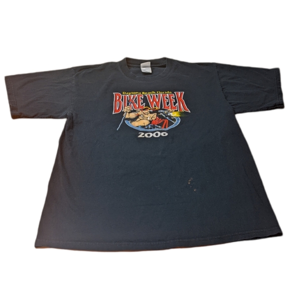 Men's Daytona Beach 2006 Bike Week Heaven Can Wait Hog on Bike Large Black Tee - Picture 2 of 11